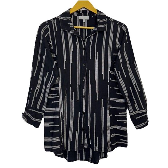 Habitat Clothes To Live In Womens Artsy Gauze Button Down Top XS Black Gray Boho - Picture 1 of 6